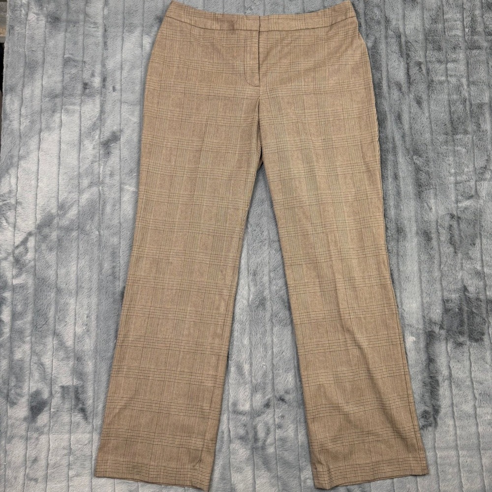 Talbots Signature Brown Glen Plaid Straight Leg Dress Pants Womens 12 Stretch
